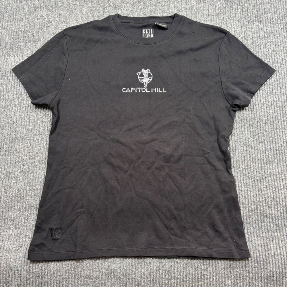 Kate Lord Shirt Womens L Capitol Hill Golf  Black Cotton Rhinestone Graphic